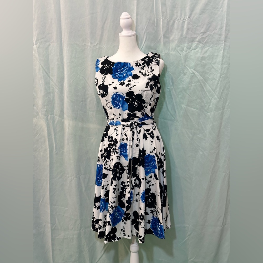 Blue and black, mid length dress size large
